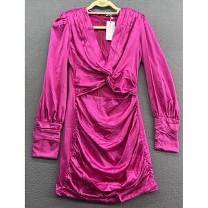 Glamaker Dress Womens Small Bodycon Mini Pink Ruched Long Sleeve Cut Out Zip